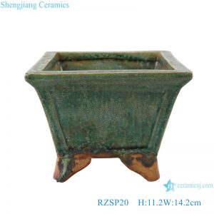 RZSP20 Plain green glazed ceramics coarse pottery retro mage fleshy plant pot ware large diameter flower planters