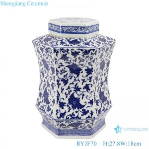 RYJF70 Blue and white ceramic hexagonal branch storage pot