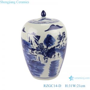 RZGC14-E  Blue and white child playing multi-pattern ceramic storage jar