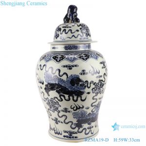 RZMA19-D_Qing Dynasty people kiln pure handmade blue and white double dragon ceramic jars with lids porcelain