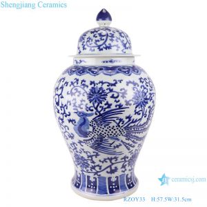 RZOY33 wholesale blue and white porcelain ginger jars handmade blue and white double dragon ceramic jars with lids porcelain