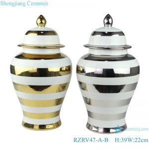 RZRV47-A-B Gold and silver colored glaze striped ceramic ginger jar