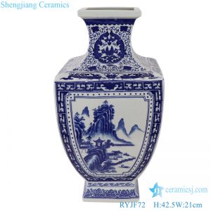 RYJF72 Blue and white landscape square ceramic vase