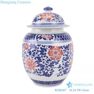 RZBO07 Blue and white lotus ceramic tea canister storage with lid