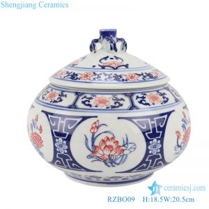 RZBO09 Blue and white youligong lotus lotus tea canister storage tank with lid
