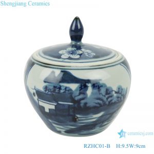 RZHC01-B Blue and white ice plum landscape ceramic storage pot