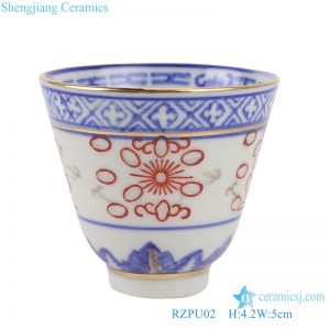 RZPU02 Blue and white with color painting gold orchid heart thin small teacup
