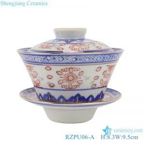 RZPU06-A Blue and white with color painting gold dragon pattern three to cover bowl tea bowl