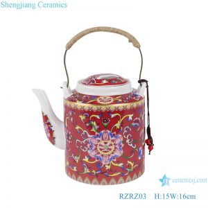 RZRZ03 Enamel color red peony peony pattern teapot large