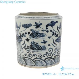 RZSX01-A Blue and white lotus mandarin duck playing water pattern pen holder