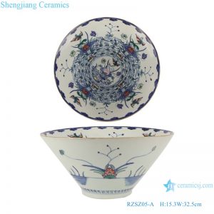 RZSZ05-A Blue and white bucket color lotus mandarin duck playing water flower bird pattern bowl
