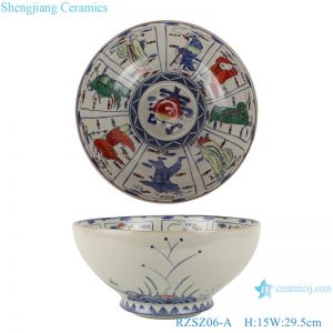 RZSZ06-A Big bowl of eight immortals in blue and white fighting glaze