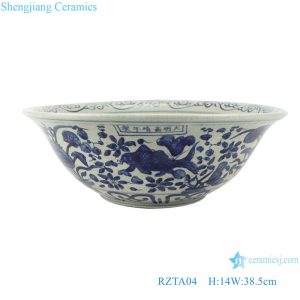 RZTA04 Antique blue and white lotus fish grass carp algae grain open big bowl
