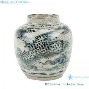 RZTB04-A Archaize blue and white freehand style phoenix grain small pot