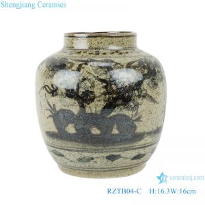 RZTB04-C Blue and white archaic pine grain small pot