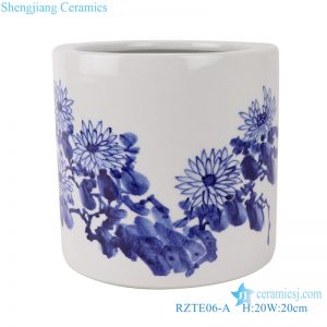 RZTE06-A Blue and white brushwork chrysanthemum autumn rhyme pen holder