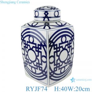 RYJF74 Blue and white square pot with simple design