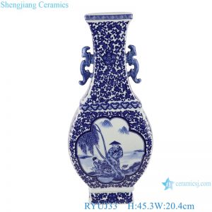 RYUJ33 Jingdezhen Celadon winding leaf Portrait design with Two ears Square shape Ceramic Vase