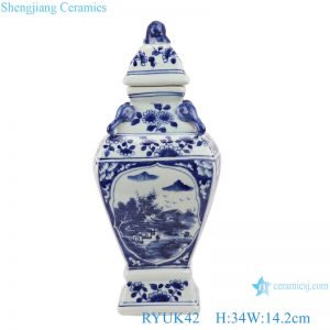 RYUK42 Blue and white ceramic landscape pattern small general pot