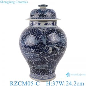 RZCM05-C Blue and white phoenix design porcelain general pot with lid