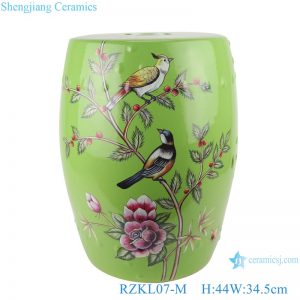 RZKL07-M Color glaze green peony flowers and birds porcelain stool cool pier
