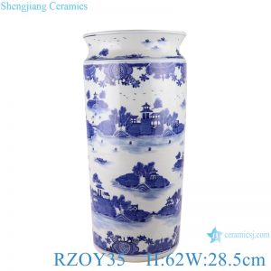RZOY35 Blue and white wutong landscape pattern umbrella stand straight cylinder
