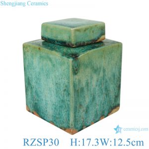RZSP30 Handmade Color glaze kiln variable glaze green square porcelain pot decoration