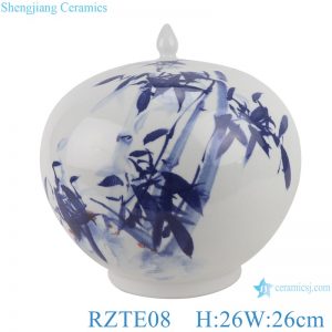 RZTE08 Hand-painted blue and white bamboo pattern watermelon shape pot