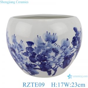 RZTE09 Hand-painted blue&white freehand brushwork peony pattern pen wash small pot