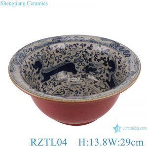 RZTL04 Blue and white bowl with cracked lion pattern decoration