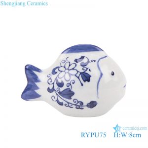 RYPU75 Blue and white sculpture fish porcelain ornament