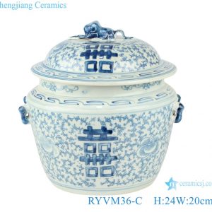 RYVM36-C Blue&white double ear twine branch happy word pattern pots
