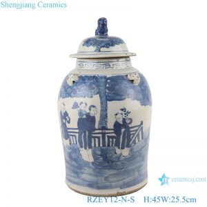 RZEY12-N-S Blue&white antique character design general jar with lid