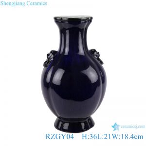 RZGY04 Color glaze black flower mouth shape two ears fish tail vase