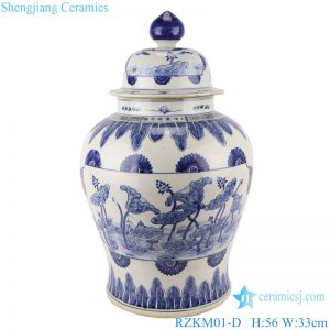 RZKM01-D Blue and white handmade general pot of lotus design