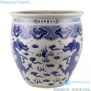 RZKM03-B Blue and white handmade porcelain pot of dragon design
