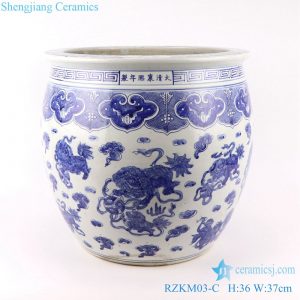 RZKM03-C Blue and white handmade porcelain pots of animals design