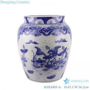RZKM05-A Blue&white handmade porcelain pots of lotus design storage