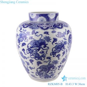 RZKM05-B Blue&white handmade porcelain pots of animals design storage pot