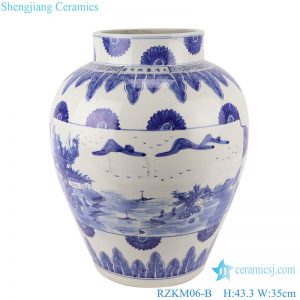 RZKM06-B Blue&white handmade porcelain pots of landscape design storage pot