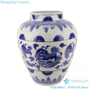 RZKM06-C Blue&white handmade porcelain pots of dragon design storage pot