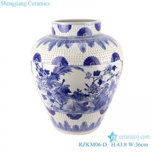 RZKM06-D Blue&white handmade porcelain flower&birds design storage pot