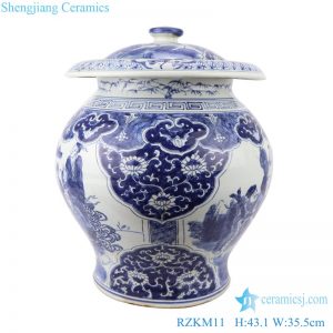 RZKM11 Blue&white porcelain multi-figure design jar with lid
