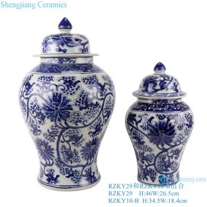 RZKY29 Ancient Blue and white winding flower Grapes hand paint general tank storage ginger jars