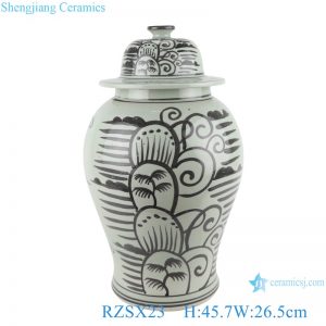 RZSX23 Antique Ink color Black painting Coconut Tree Sea Grass Ceramic Storage Ginger Jars