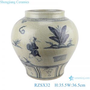RZSX32 Hand painted character ceramic pot flower pottery Blue and White Porcelain jar