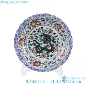 RZSZ12-C Jingdezhen Colorful  Antique Twinning Leaf Dragon Design Ceramic Plate