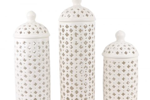 RYZS57-rzka Pure White Hollow out Ceramic Storage Lidded Jars