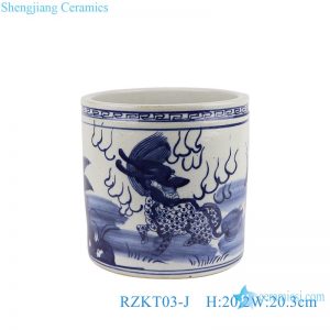 RZKT03-J Jingdezhen Blue and white Porcelain kyli Motif Round Ceramic Table Container Pen Holder
