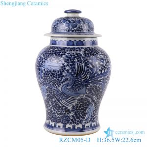 RZCM05-D Blue and white Antique phoenix Ceramic Storage Holder Twisted Temple Ginger Lidded Jars